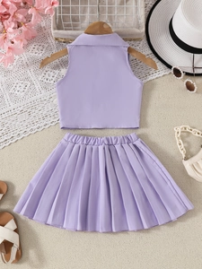 Ensemble 2 pièces pour filles avec débardeur violet et jupe plissée assortie