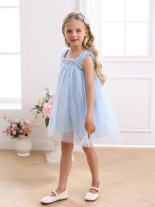 Robe de princesse en tulle bleu clair pour fille avec paillettes d'étoiles brillantes