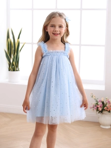Robe de princesse en tulle bleu clair pour filles avec paillettes d'étoiles et lunes