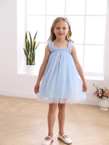 Robe tutu bleue sans manches pour filles avec étoiles et lunes argentées en tulle