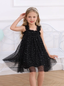 Abito in Tulle con Paillettes da Ragazza Senza Maniche Gonna in Tulle da Principessa Elegante Abito da Festa per Bambini Abito da Ballo di Compleanno Stellato Lucido