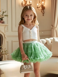 Mädchen Sommer Gänseblümchen Knöpfe Stricktop Und Mehrlagiger Mesh Tutu Rock Prinzessin Ärmellose Kleidung Top Und Rock