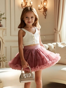 Blumen-Strickweste und rosa Tutu-Rock-Set für Mädchen mit Gänseblümchen-Knöpfen und Tasche