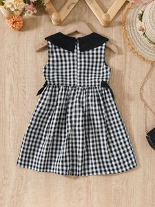 Robe princesse à carreaux noir et blanc pour filles avec col Claudine et nœuds latéraux
