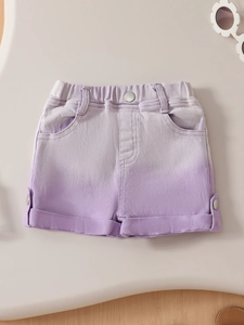 Girls purple gradient denim shorts with elastic waist and side pockets for summer