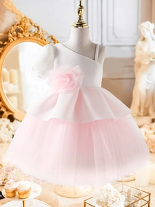 Robe de princesse élégante pour filles avec fleur 3D et jupe en tulle à une épaule