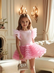 Girls Summer Princess Tutu Outfit Sleeveless Top And Tiered Mesh Skirt Birthday Party Dress For Toddler Kids Clothing