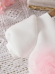 Robe de princesse blanche pour fille avec fleurs 3D en tulle et manches bouffantes