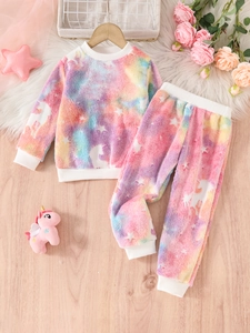 Pigiama bimbi invernale in pile tie-dye con stelle e unicorni luminosi