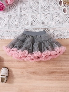 Pink and grey layered tutu princess dress with floral accents for girls' birthday parties