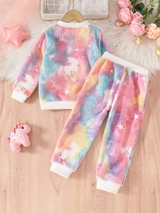 Pigiama invernale in flanella per bambini con stelle luminose e motivo tie-dye di unicorni