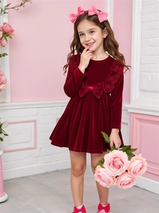 Mädchen Elegantes Samtkleid Langarm Mit Spitzenrüschen Schleife Kinder Herbst Winter Party Samt Prinzessinnenkleid Stirnband
