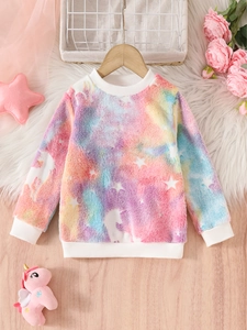 Felpa con cappuccio per bambini tie-dye con stelle luminose in morbido pile invernale