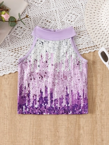 Girls sequin halter top with purple gradient design and sleeveless cut for summer style