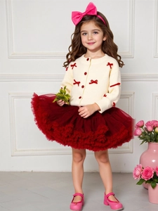 Cardigan en tricot pour filles avec nœuds rouges et ensemble jupe tutu en tulle