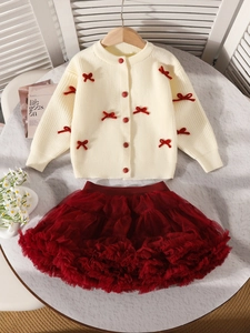 Ensemble de Noël pour filles avec cardigan en maille et jupe tutu rouge automne 2025