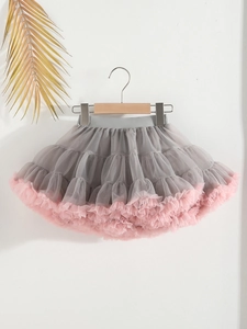 Jupe tutu grise pour fille avec volants plissés roses et taille élastique pour l'automne