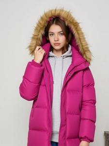 Kids Winter Padded Jacket Hooded Fur Collar Thickened Warm Coat For Boys Girls Long Sleeve Solid Color Outwear Outdoor Jacket