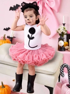 Girls' Halloween tutu set with a sleeveless knit top and pink mesh skirt for toddlers