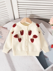 Gilet tricoté pour fille avec écussons fraises 3D et ensemble jupe tutu assorti