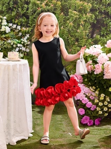 Little Girls Sweet Princess 3D Floral Sleeveless Dress Polyester Wedding Party Ruffle Vest Dress Toddler Girl Summer Tutu Dress