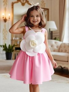 Abito da Principessa Senza Maniche da Ragazza in Poliestere Occidentale Elegante Banchetto Festa Floreale Volant Abito per Bambini