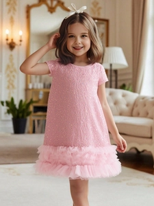 Robe de bal élégante rose à paillettes pour filles avec jupe en tulle pour anniversaire