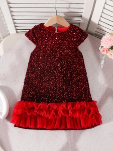 Robe de princesse rouge à paillettes pour fille avec jupe en tulle à plusieurs couches