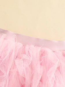 Pink tiered tulle tutu skirt with elastic waistband for kids in minimalist style