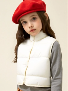 Kids white quilted vest with stand collar and buttons for autumn and winter outdoor wear