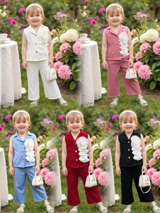Détail de l'ensemble gilet sans manches pour filles avec fleur 3D en couleurs