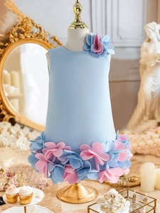 Robe de Princesse à Fleurs 3D sans Manches pour Filles Robe en Tulle Élégante pour Fête et Spectacle d'Enfants Mariage Anniversaire