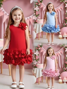 Elegant sleeveless girl party dress with 3D floral petals for weddings and birthdays