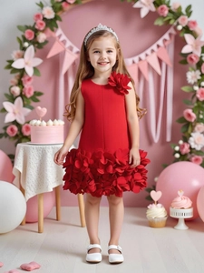 Girls Sleeveless 3D Floral Petal Princess Dress Elegant Birthday Party Wedding Gown Flower Girl Formal Summer Dress