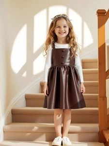 Ensemble Deux Pièces Robe Princesse Fille Automne Robe Plissée en Polyester Avec Haut en Tricot à Manches Longues