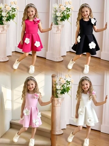 Robe de Princesse Sans Manches pour Filles Avec Décorations de Fleurs 3D Et Künstliche Perles Trapèze Été Fête Anniversaire Robe de Bal Formelle