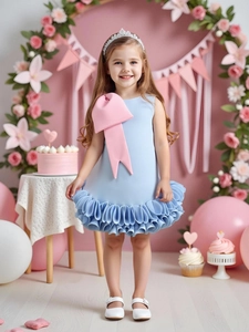 Elegant Girls Princess Dress Large Bow Shoulder 3D Ruffle Hem Birthday Party Banquet Toddler Girls Evening Gown