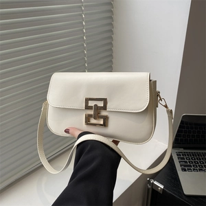 Minimalist Women PU Leather Shoulder Bag Fashion Small Square Crossbody Bag With Gold Geometric Buckle Chic Daily Commute Purse