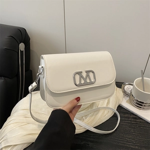Petit Sac Carré Couleur Unie Simple Femme Sac Bandoulière Cuir PU Boucle Métal Argentée Sac à Épaule Décontracté