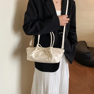 Sac fourre-tout beige crème avec nœud et bandoulière réglable pour femme au quotidien