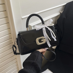 Trendy Women Handbag Elegant PU Leather Crossbody Bag With Artificial Pearl Lace Bow Decor Stylish Daily Commuting Party Shoulder Bag