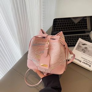 Fashion Women Embroidery Bucket Bag Colorful Wave Stitching Drawstring Crossbody Bag Casual Street Trend Tote Shoulder Bag