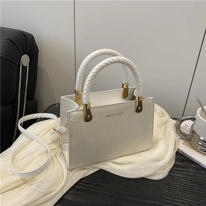 Fashion Women Snake Pattern PU Leather Crossbody Bag Korean Style Braided Handle Small Square Handbag With Gold Hardware
