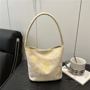 Nouveau Style Chinois Sac à Épaule Jacquard Floral pour Femmes Vintage Minimaliste Sac Seau Élégant Sac à Main Fourre-tout