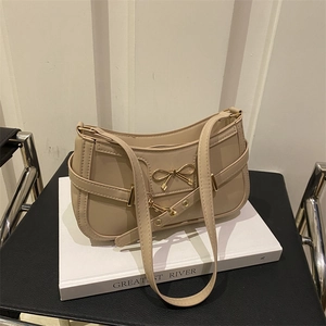 Fashion Women PU Leather Underarm Shoulder Bag With Metal Bow Decoration Trendy Street Style Commuting Small Square Handbag