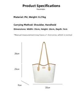 White PU leather tote bag product parameters and size measurements overview for daily commuting