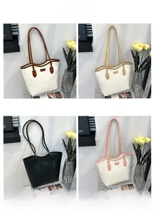 Collage of large tote bags in brown, khaki, black and pink with embossed texture and straps