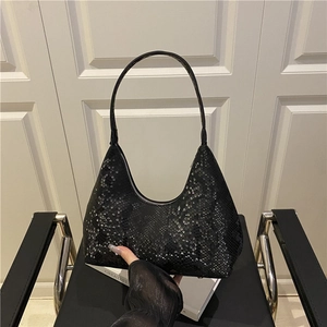 Fashion PU Leather Hobo Bag Snake Skin Texture Minimalist Single Shoulder Underarm Bag Daily Commute Casual Women Tote