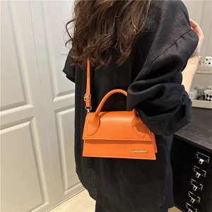 Französische schicke orangefarbene Mini-Umhängetasche mit Goldlogo und elegantem Griff