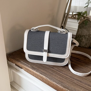 Women Fashion PU Leather Canvas Patchwork Small Square Bag Vintage Handheld Shoulder Crossbody Bag With Adjustable Strap